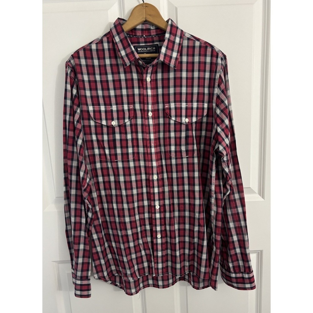 Woolrich red plaid cotton button down shirt woven men's Size M